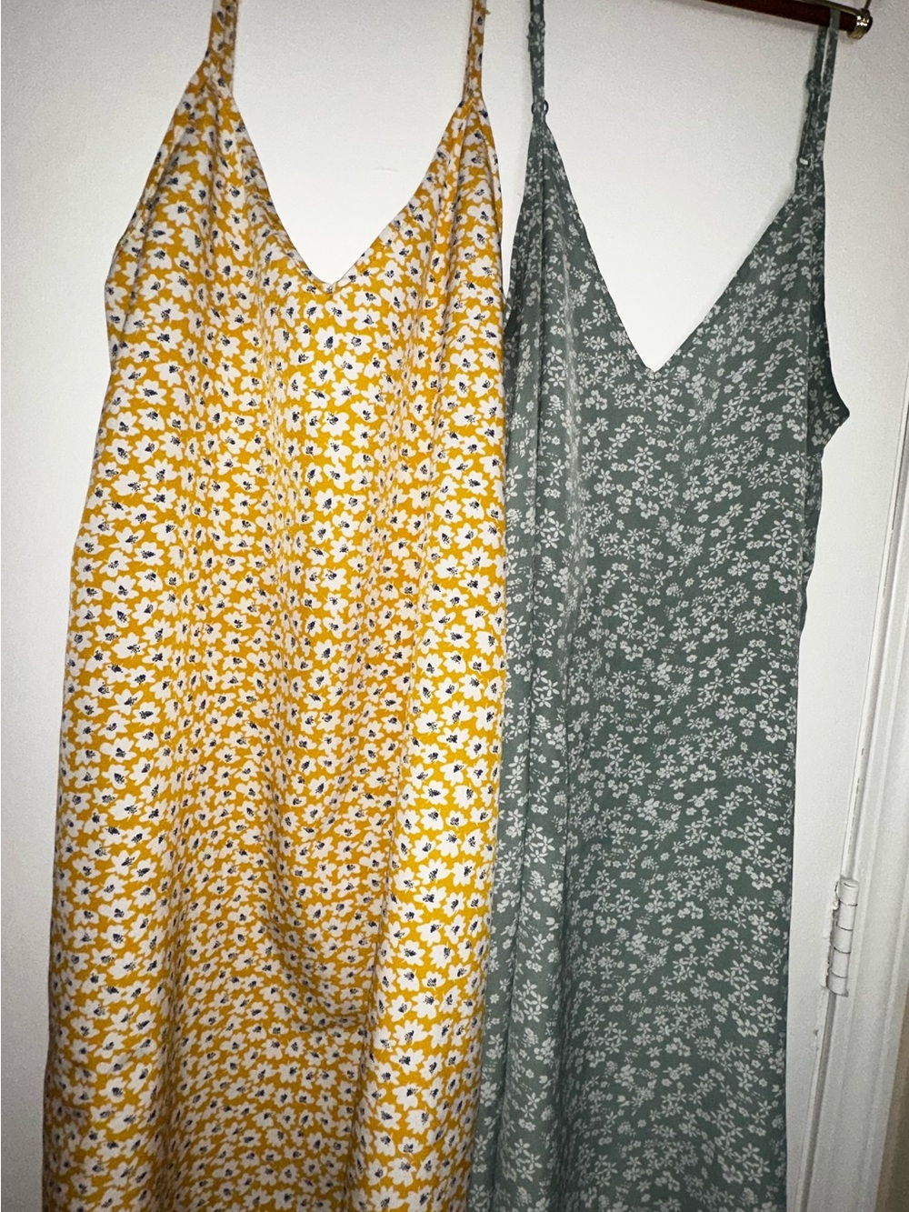 SHEIN Yellow & Sage Floral Slip Maxi Dress